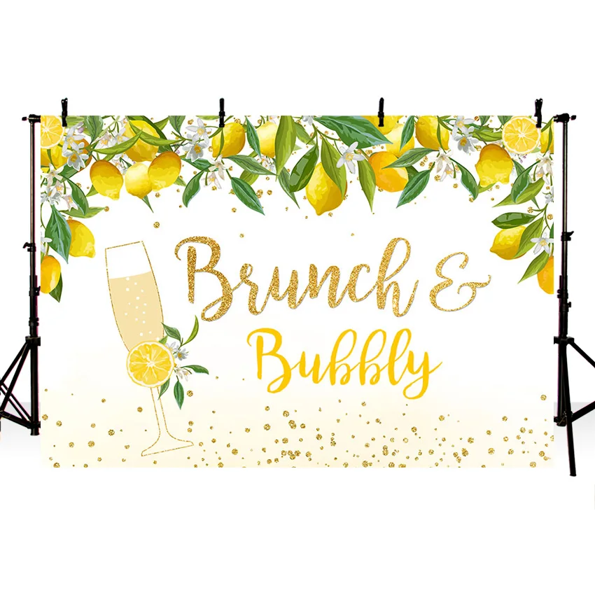 

Lemon Brunch and Bubbly Party Background for Bridal Shower Wedding Decor Champagne Lemonade Photography Backdrop Photos Studio