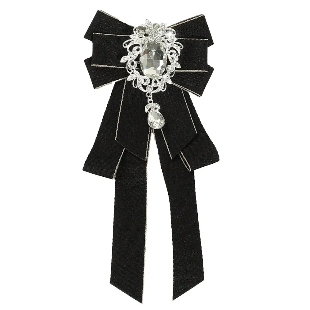 

Retro Ribbon Ribbon Bowtie Rhinestone Handmade Ribbon Bow Brooch Fabric Cloth Art Crystal Bow Tie For Men and Women