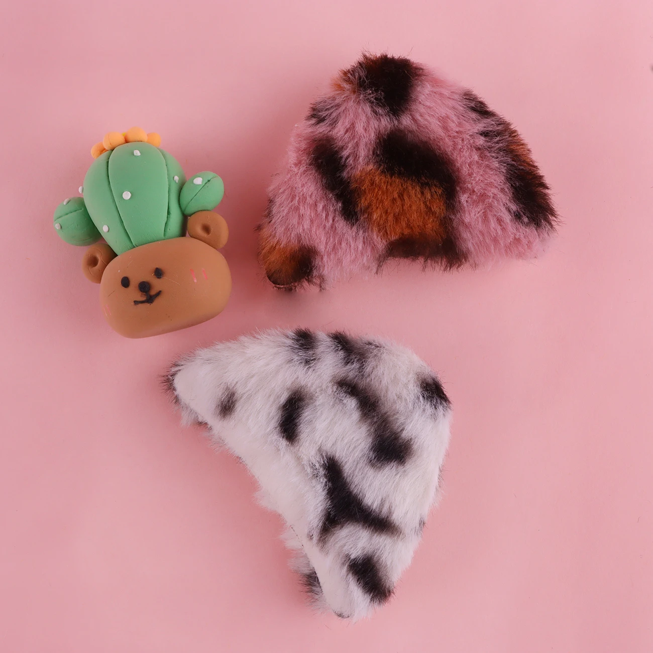 2pcs Furry Leopard-print Cat Ears Patches Appliques for DIY Headbands Clothes Hats Shoes Sewing Patches