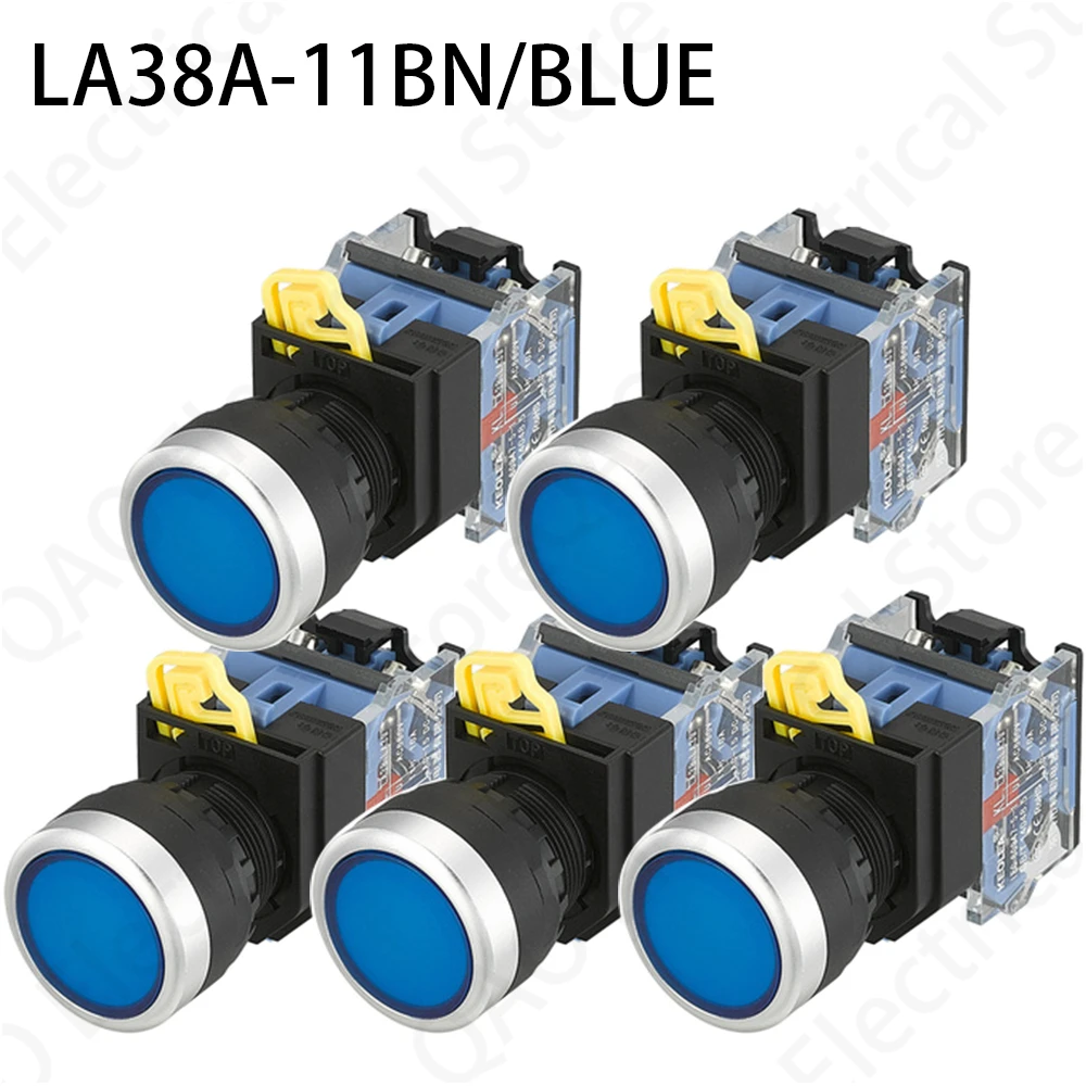 

5PCS LA38A-11BN Quality Sliver Contact Push Button Switch On/Off Momentary/Latching 22mm blue