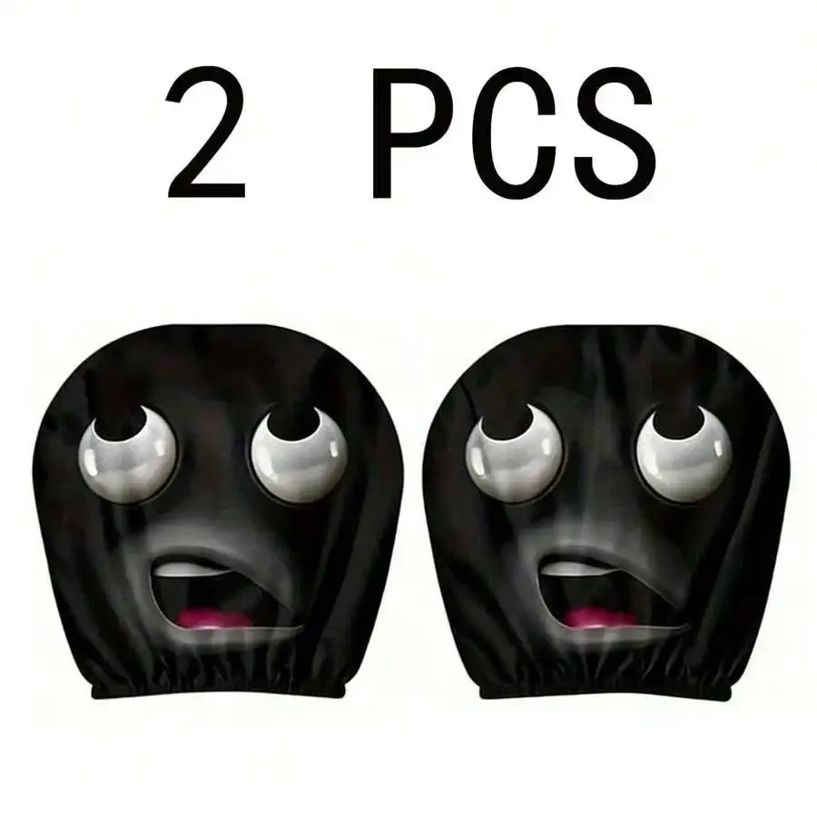 2 Pcs Car Headrest Covers Funny Face Design No Filling Easy Install Universal Fit For Adult Use
