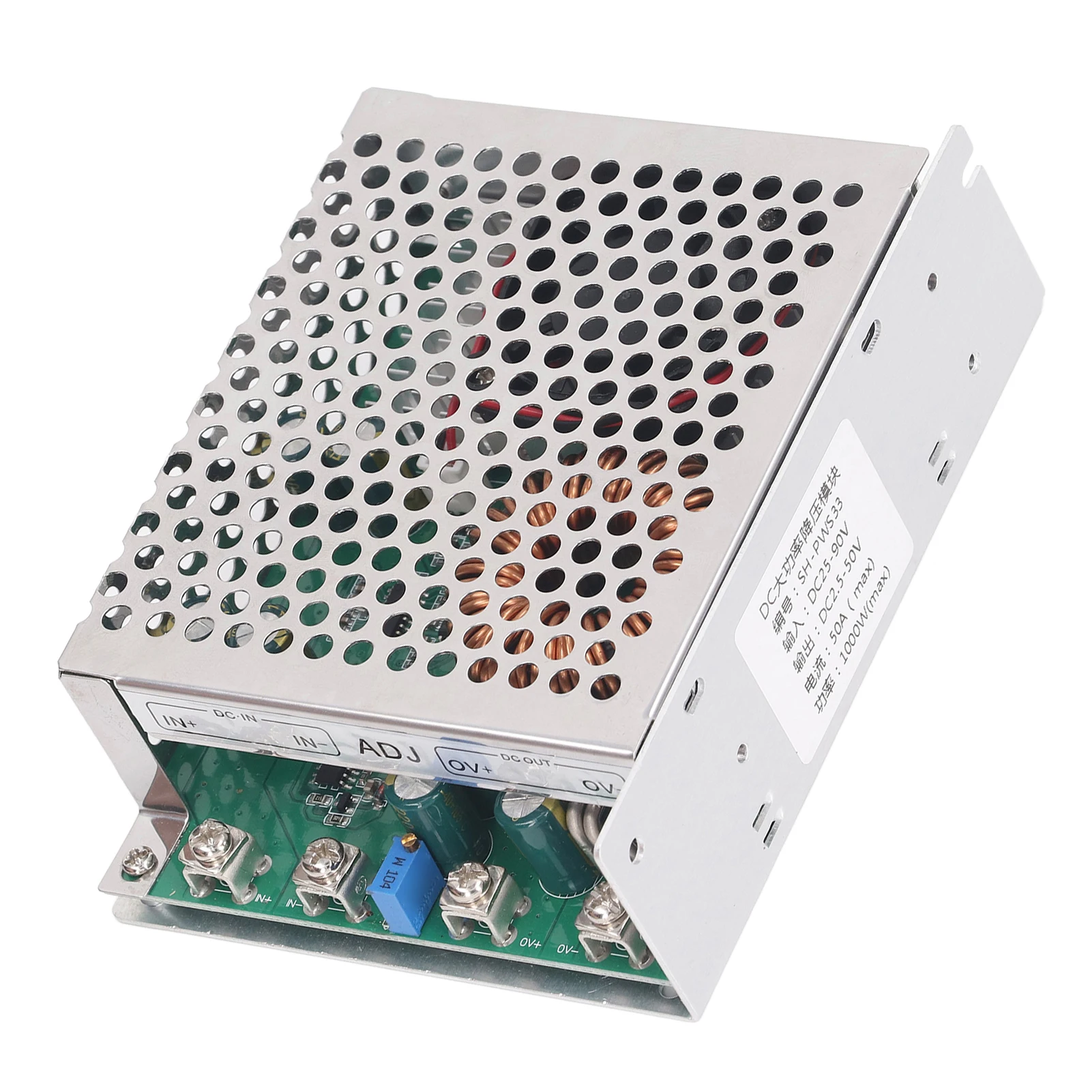 

DC to DC Buck Module Converter 50A 1000W DC25-90V Input DC2.5-50V Output Adjustable Buck Converter Module with Cooling Fan