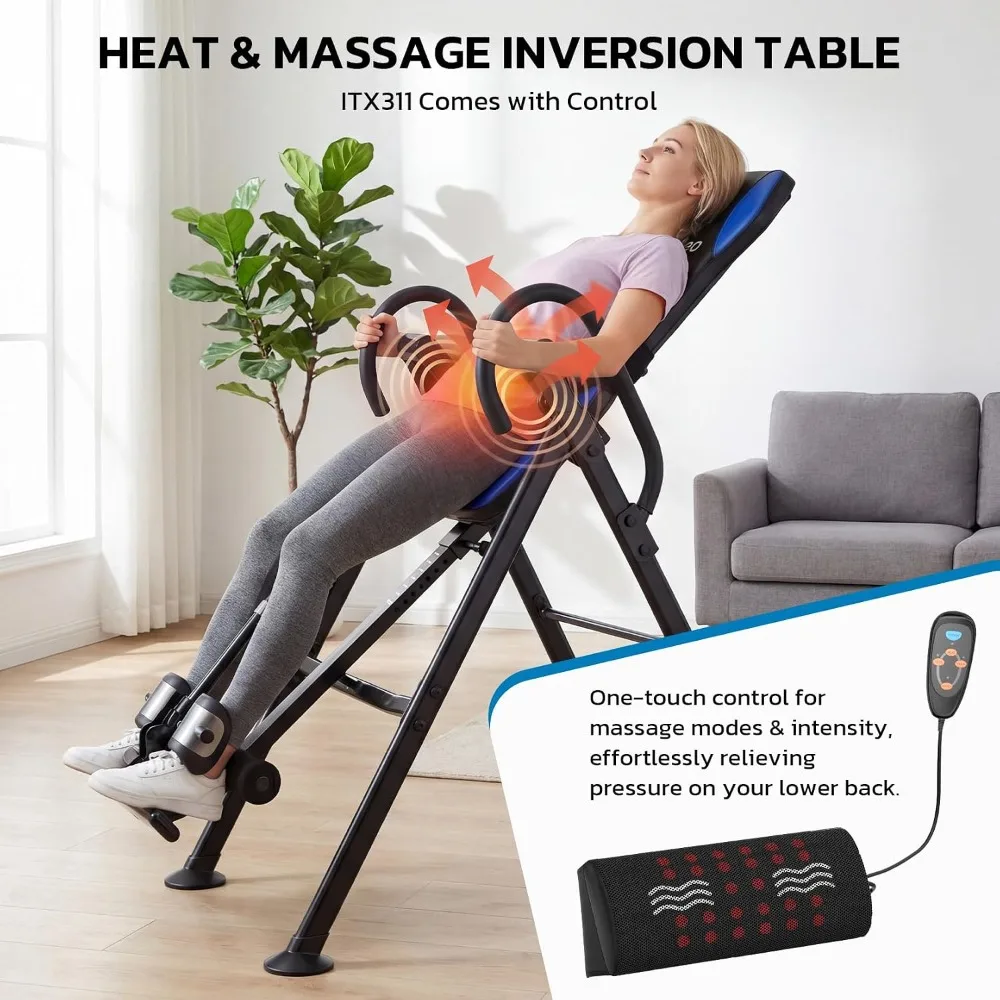 Inversion Table for Back Pain Relief 2026 Heat Massage Lumbar Pad 300 lbs