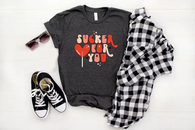 Sucker For You Shirt, Valentines Day Gift Short Sleeve Top Tees O Neck Fashion Streetwear harajuku 100%Cotton goth Drop Shipping