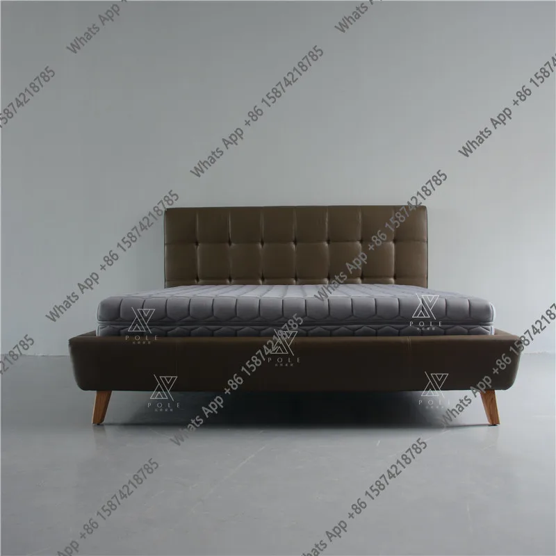 Nordic light luxury simple leather double bed master bedroom second bedroom leather art bed simple modern wedding bed soft m