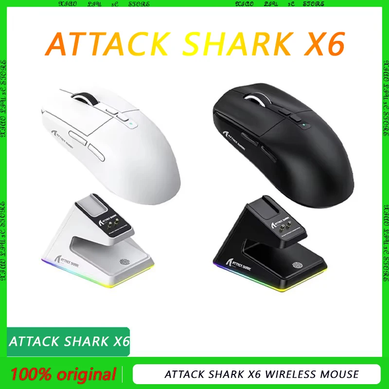 Attack Shark X6 Wireless Mouse PAW3395 Sensor RGB Three Mode Magnetic Charging Base FPS Gaming Mouse Pc Gamer game office mouse