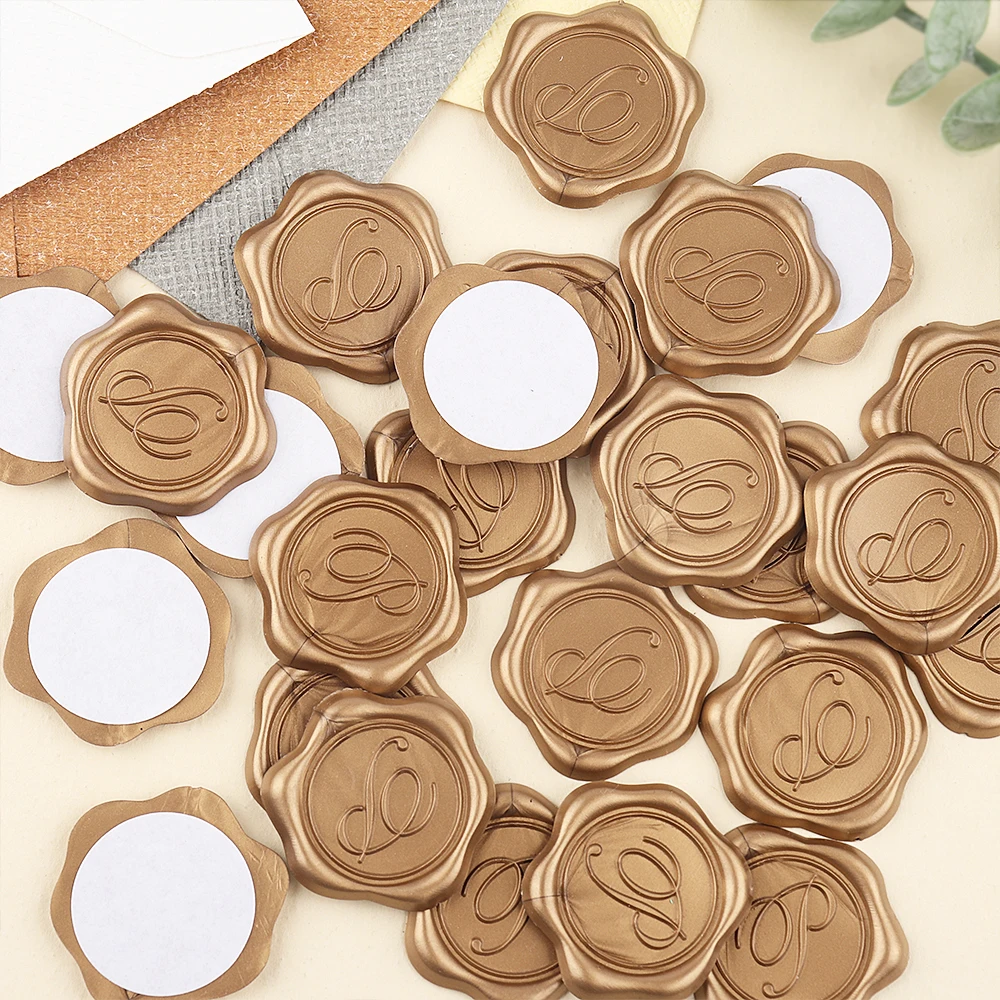 25pcs 초기 알파벳 접착 왁스 인감 스티커, 문자 (A B D F G H J K L M N P R U V) 왁스 인감 스탬프 스티커 봉투 인감