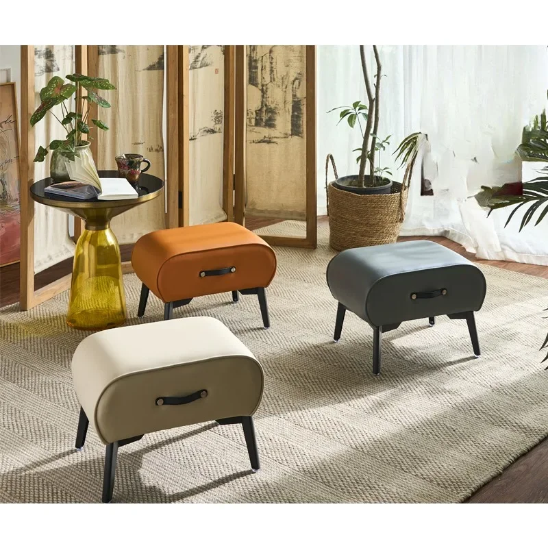 Leather small stool home low stool high sense living room sofa stool light luxury solid wood shoe stools coffee table stools