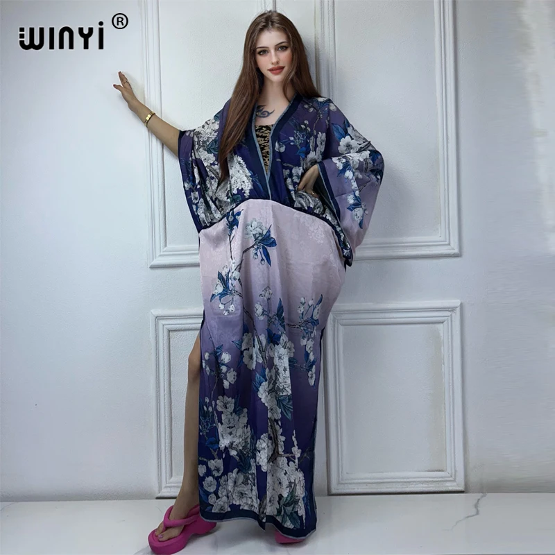 WINYI Bohemian Summer Beach Dress High Quality Double Sided Boho Print abaya dubai luxury maxi dress Women Evening party kaftan