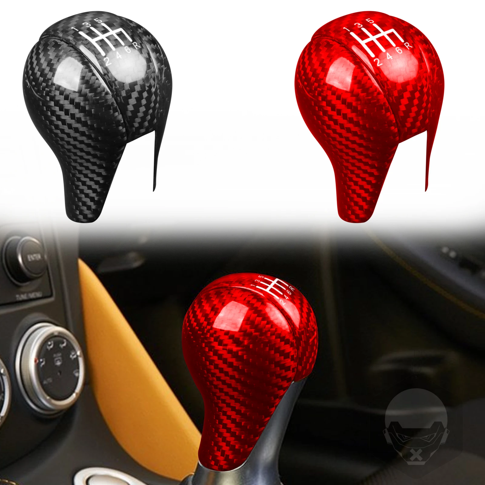 

For NISSAN 370z 2009 2010 2011 2012 2013 2014 2015 2016 2017 2018 Carbon Fiber Red/Black Gear Shift Head Knob Cover Side Trim