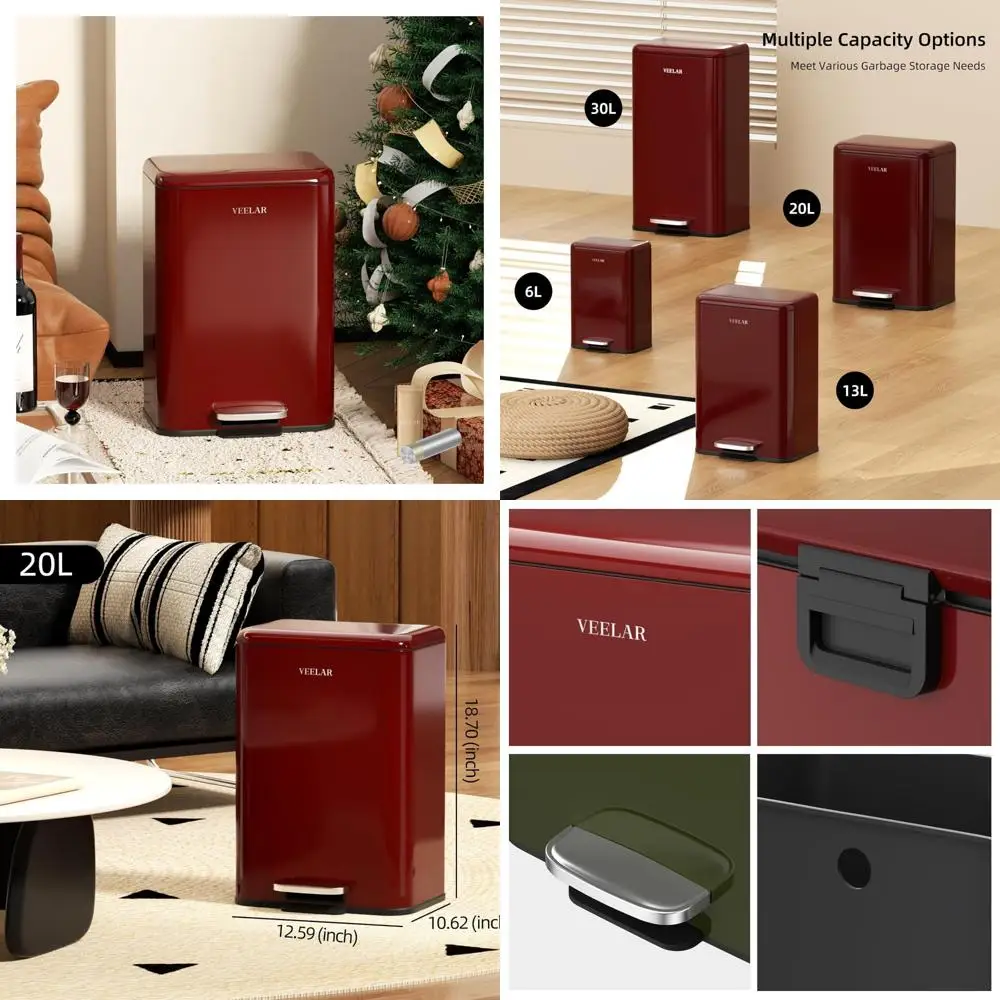 

Stainless Steel 5 Gallon Bathroom Trash Can with Lid - Step-On Garbage Bin for Kitchen, Living Room, Bedroom, and Commercial Use