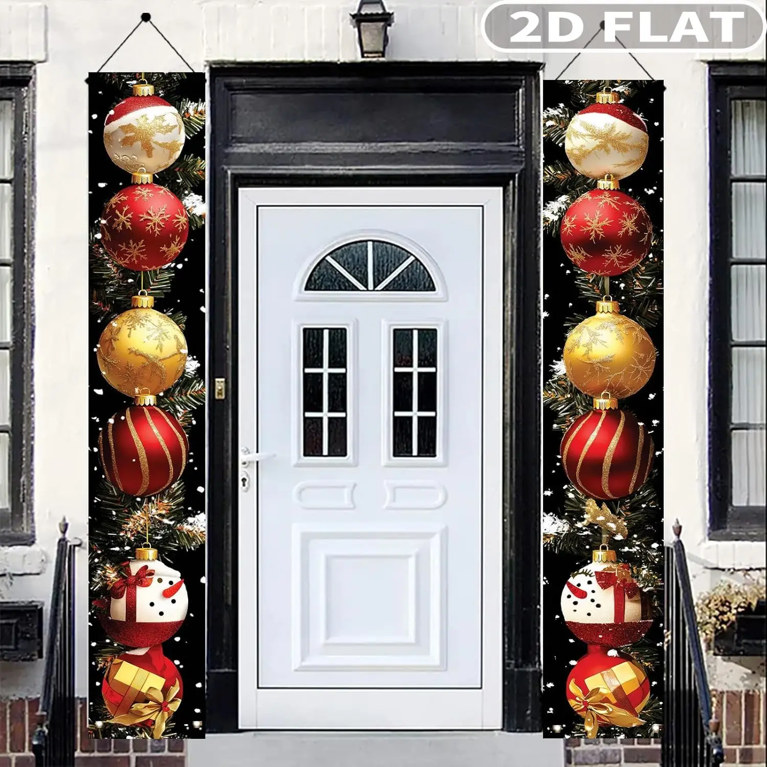

1pair Christmas Porch Banner 1x6 FT Christmas Hanging Decor with Ornaments, Durable Polyester Front Door Wall Fireplace Sign