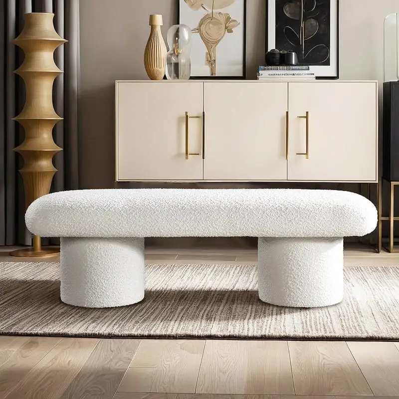 

Boucle Bench with Ivory Finish - Stylish Seating for Living Room, Bedroom, or Entryway - Modern Design, Comfortable and