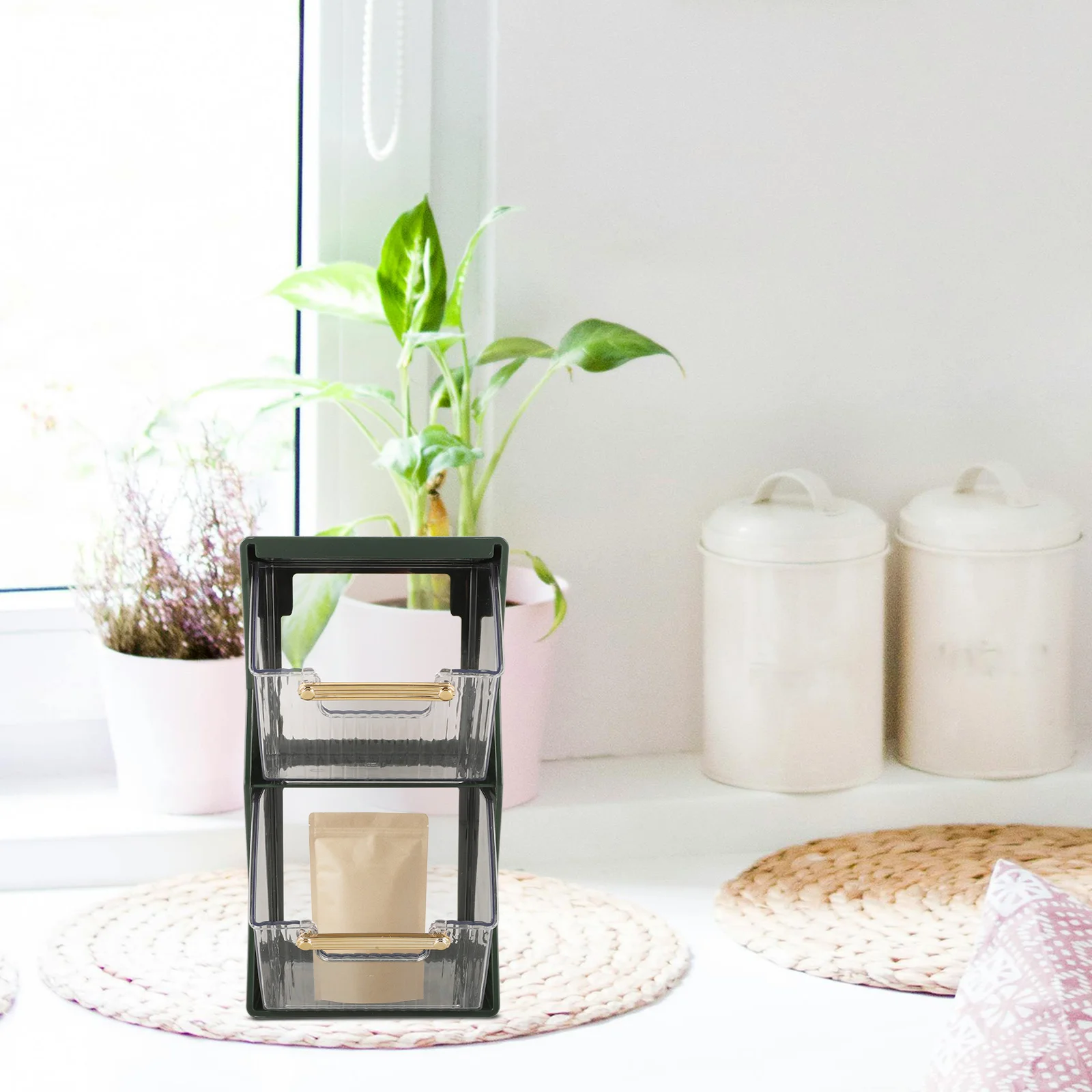 

Double-Layer Tea Bag Organizer Storage Rack Pet Desktop Coffee Sugar Bag Holder Large Capacity Stable Tea Box Storage Container