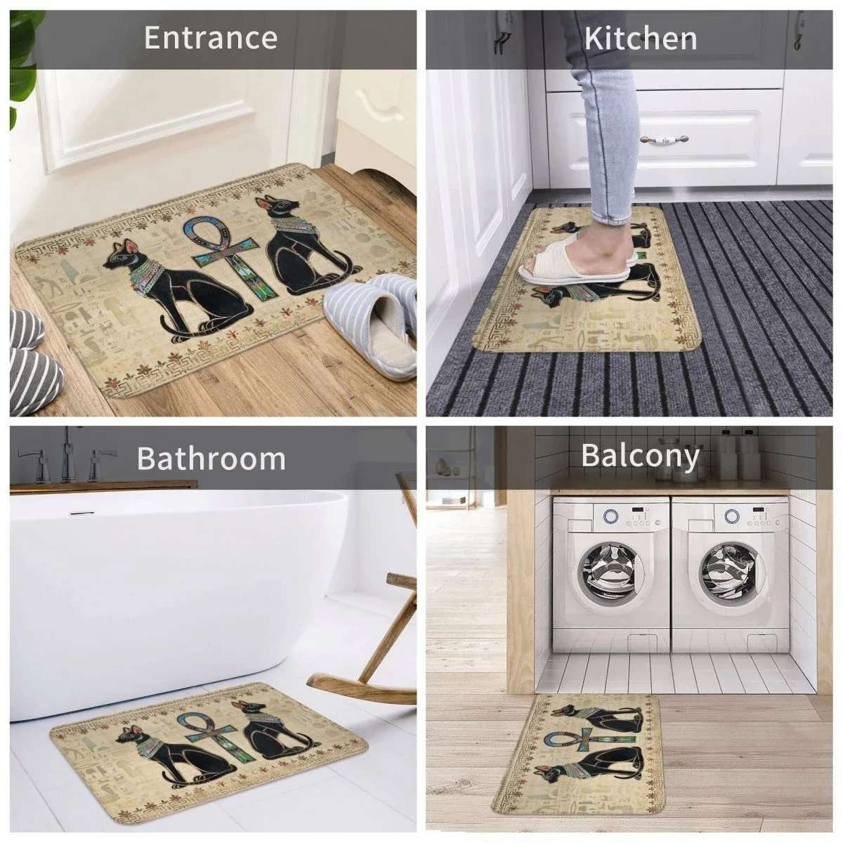 Ancient Egypt Egyptian Anti-Slip Entrance Doormat Home Decoration Cats and Ankh Cross Hallway Long Rugs Kitchen Floor Mat