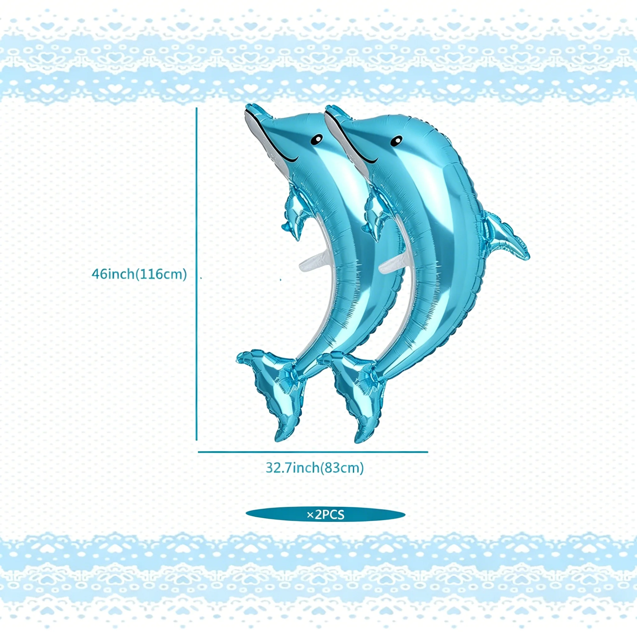 Blue Dolphin Foil Balloon Set, 2-Piece 46-Inch Ocean-Themed Party Balloons, Nautical Blue Dolphin Decorations for Celebrations