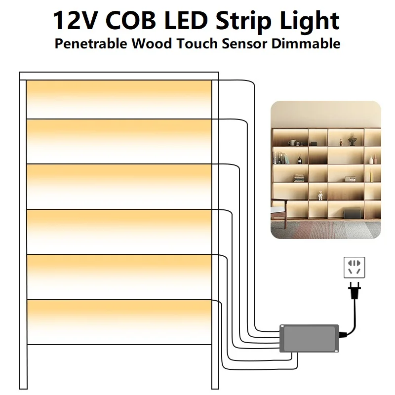 تحت الكابين جمع مصباح اللمس عكس الضوء COB LED قطاع ضوء تيار مستمر 12 فولت خزانة الكتب خزانة الشريط مع الاتحاد الأوروبي الولايات المتحدة الاتحاد الأفريقي المملكة المتحدة التوصيل #1