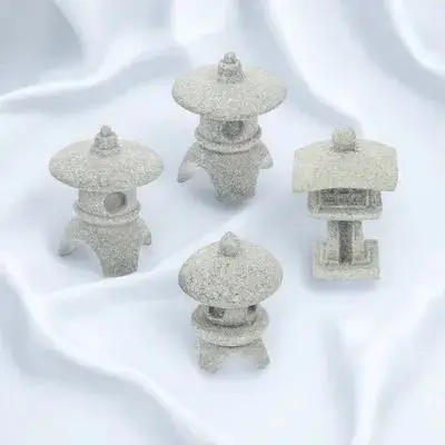 

4Pcs Tiny Pagoda Ornament Sandstone Lantern Mini Garden Desktop Home Decor Miniature Pagoda Statue Simulation Pavilion Model
