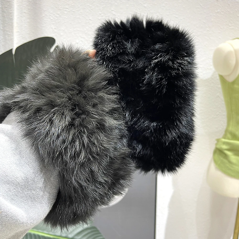 Winter Women Real Fur Handmade Stretch Fur Scarf Knit Genuine Rabbit Fur Headbands Girls Natural Fur Ring Cowl Snood Scarves