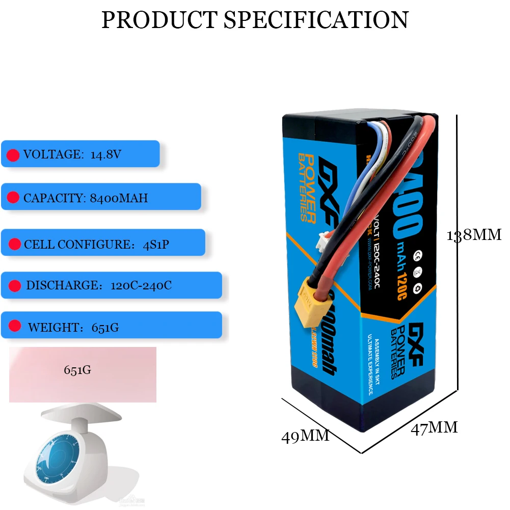 DXF 4S Lipo 14.8V 15.2V 8400mAh 8000mAh 9200mAh 6S 22.2V Battery 10000mAh 7000mAh 6500mAh 6200mAh 5200mAh for RC Car Part