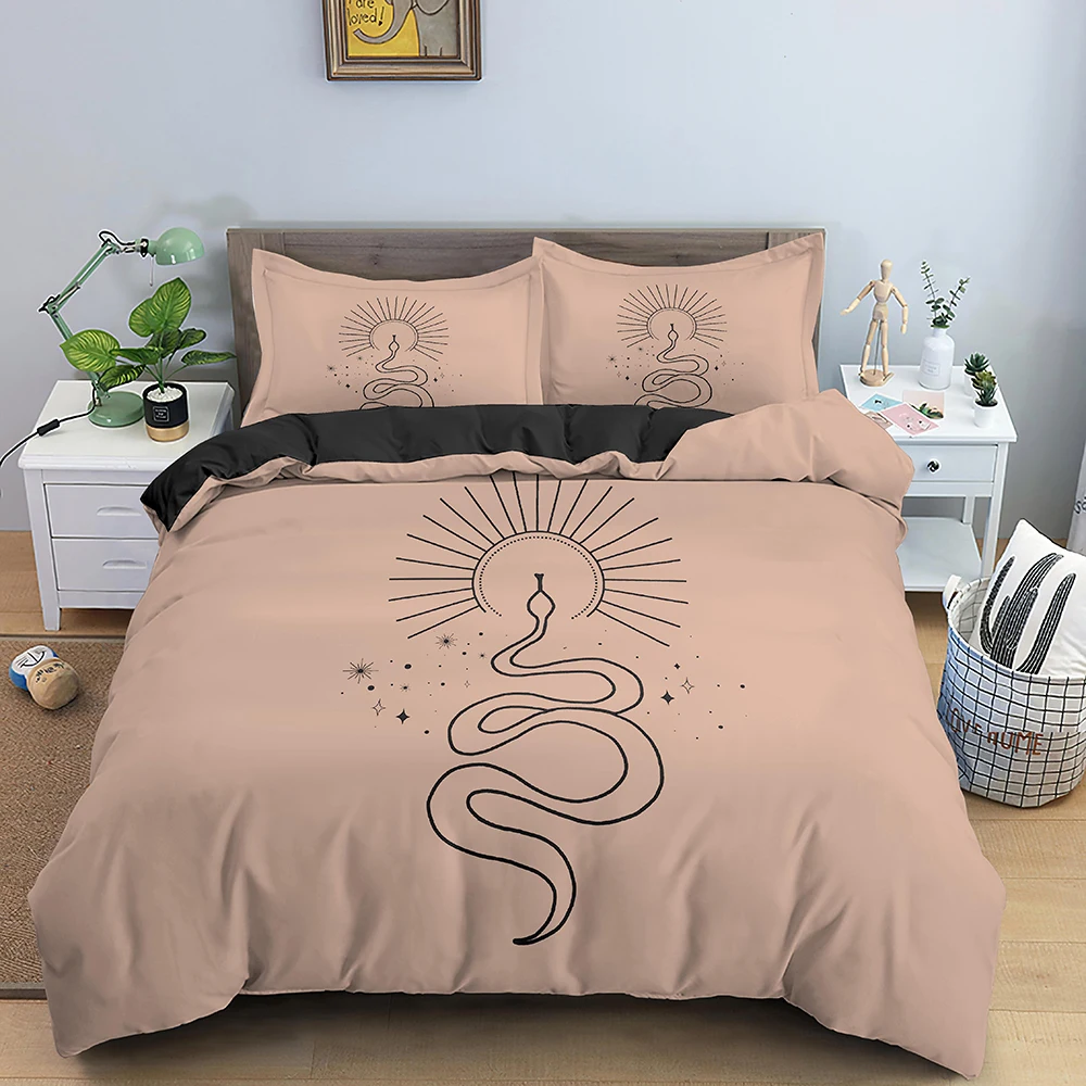 Sun Moon Snake Bedding Set Psychedelic Bohemian Style Duvet Cover Gentle Trippy Quilt Cover Set with Pillowcase Queen King Size