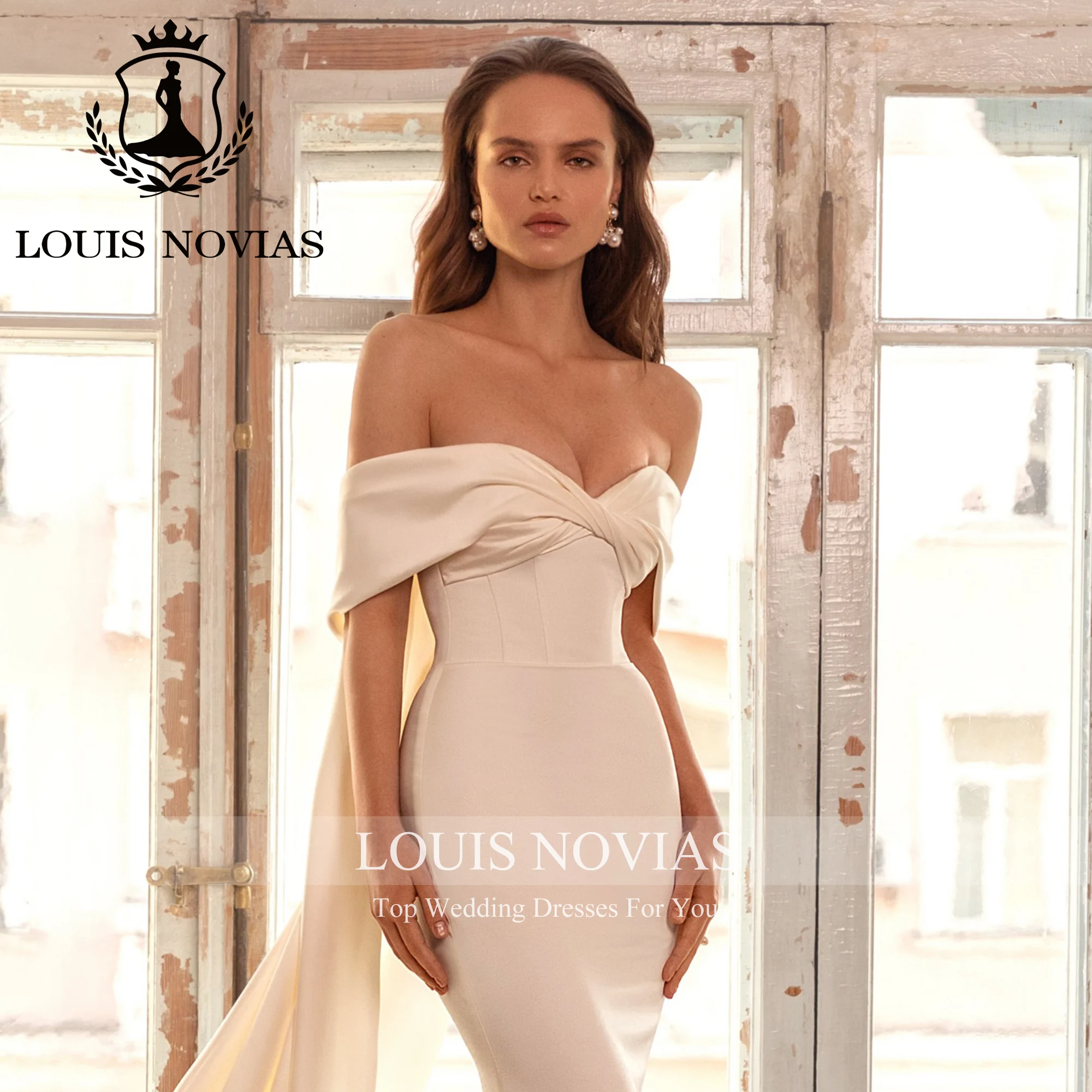 LOUIS NOVIAS gaun pernikahan putri duyung seksi baru glamor tanpa lengan Mit Cape gaun pernikahan Satin ramping Vestidos De Novia