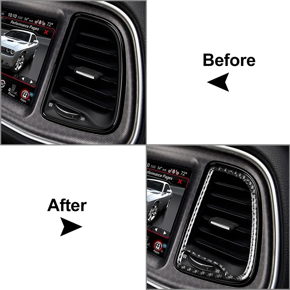 LHD Car Interior Center Air Outlet Vent Cover Trim 2Pcs For Dodge Challenger 2015-2023 Carbon Fiber + Epoxy Coating Black/Red