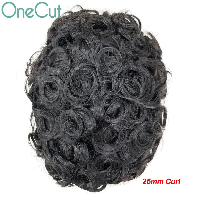 Oct 20mm 25mm Curl Männer Toupet männliche Haar prothese 100% menschliches Haarteil natürlicher Haaransatz Männer Perücken Ersatz system Einheit