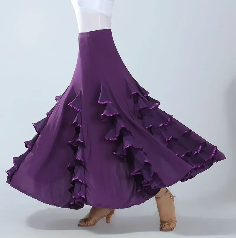 Nieuwe Vrouwen Moderne Dans Rok Lange Ruche Ballroom Rokken Flamenco Dans Kostuum Spaanse Flamenco Jurk Wals Grote Swing Rok