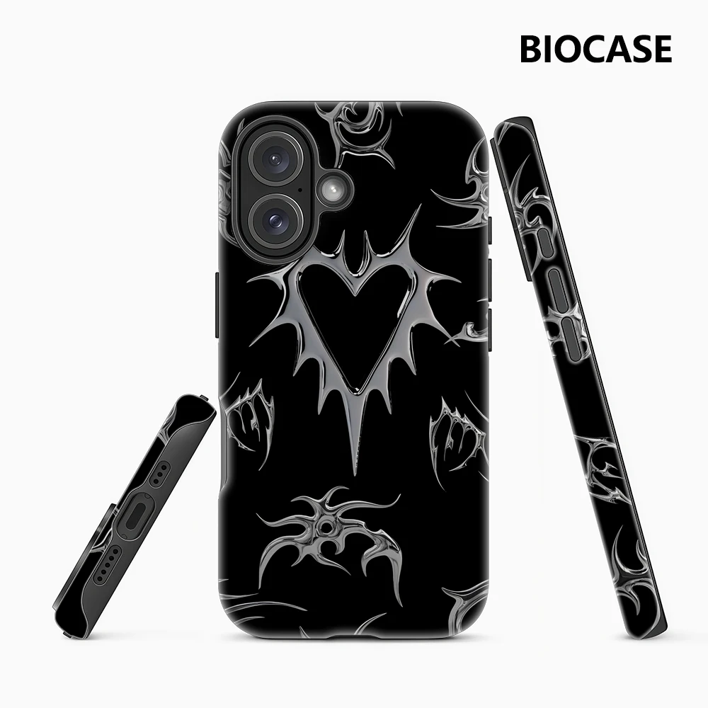 Chrom-Gothic-Herz-Handyhülle für magnetische Handyhüllen für iPhone 17 16 15 14 13 Pro Max Plus – Robuste Einzel- und Doppelschicht-Hülle