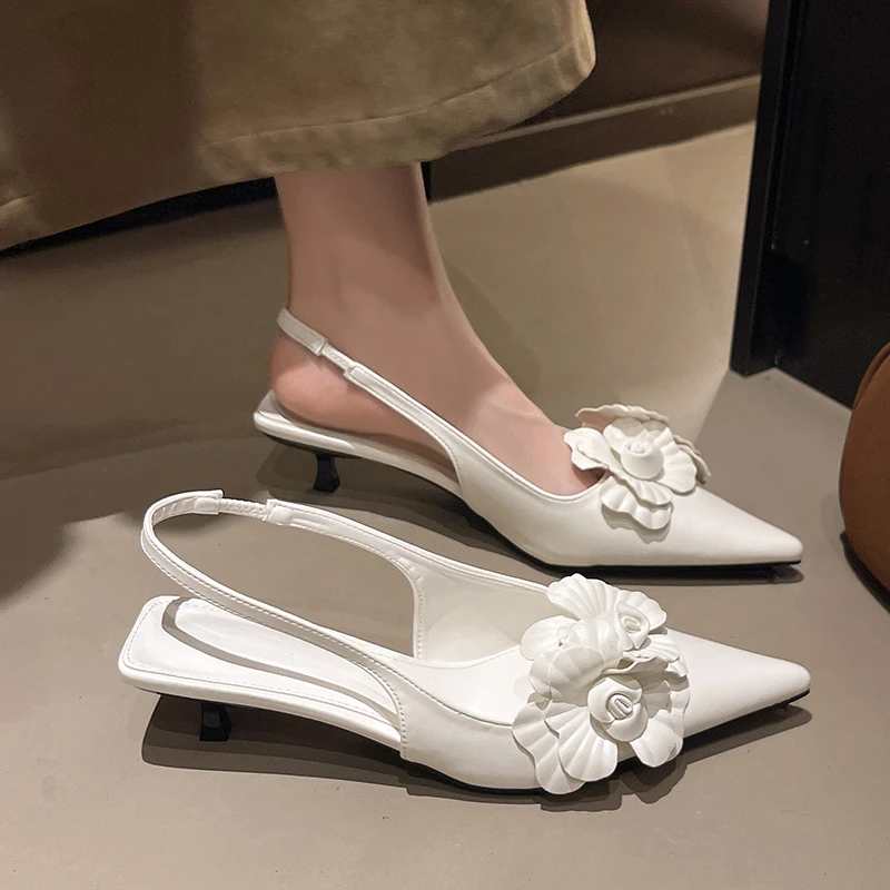 New Style Luxury Women's Mule Shoes Summer Fashion High Heel Flower Sexy Pointed Ladies Casual Outdoor Shoes Sweet White Sandals - view 3
