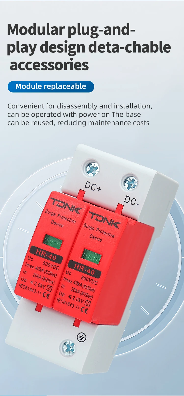 Überspannungsschutzgerät der TDNK DC2P-Serie 500 V 600 V 800 V 1000 V für den Blitzschutz des Photovoltaik-Solarsystems – Detail 9