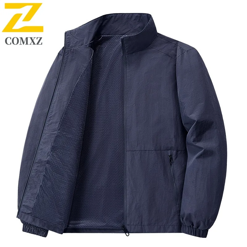 سترة رجالية كاجوال لربيع وخريف في الهواء الطلق فضفاضة تناسب الوقوف طوق سترة واقية على الطراز الكوري معطف رياضي بسحاب للمشي لمسافات طويلة والسفر بطبقات
