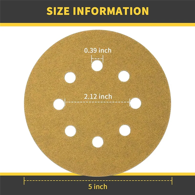 

Most-100 шт. 5-дюймовые желтые шлифовальные диски с 8 отверстиями P120 наждачная бумага с крючком и петлей из оксида алюминия для полировки случайной орбитальной шлифовальной машины