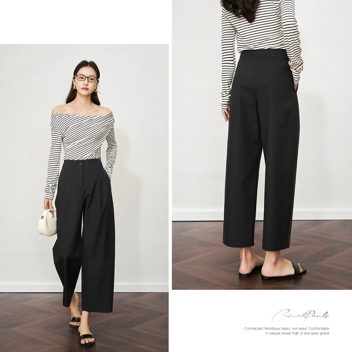 OLrain Summer 2025 Women's Black Pants Straight Nine-point Legs Buttons Office Wear Woman Slacks Button Woman Clothes O57XK99160
