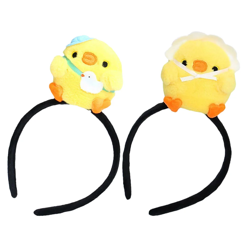 2 Pcs Chick Headband Hair Toppers Funny Headdress Cartoon Animal Headbands Plush Cosplay Hoops for Party