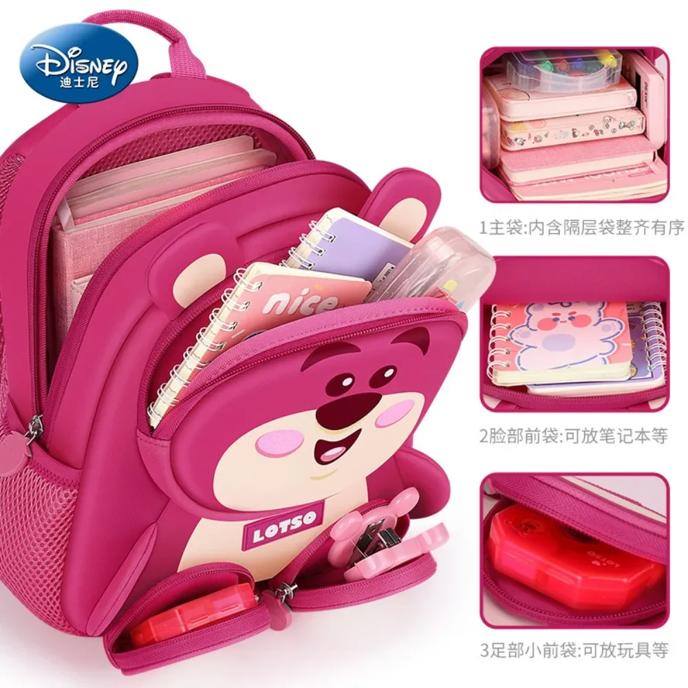 Lotso Kindergarten Backpack for Girls Soft Cute Companionship Lightweight Multi Layer Design Disney Genuine School Bags Gifts