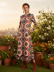 Freeacy Women's Printed Long Sleeves Dress Round Neck A-line Loose Fit Casual Dress 2025 Spring Autumn Elegant Party Dresses