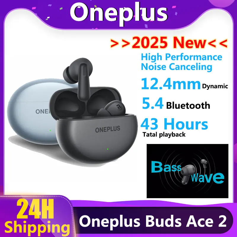 Original Oneplus Buds Ace 2 TWS Earphone Bluetooth 5.4 Wireless Noise Canceling Headphone 43 Hours of Battery Life