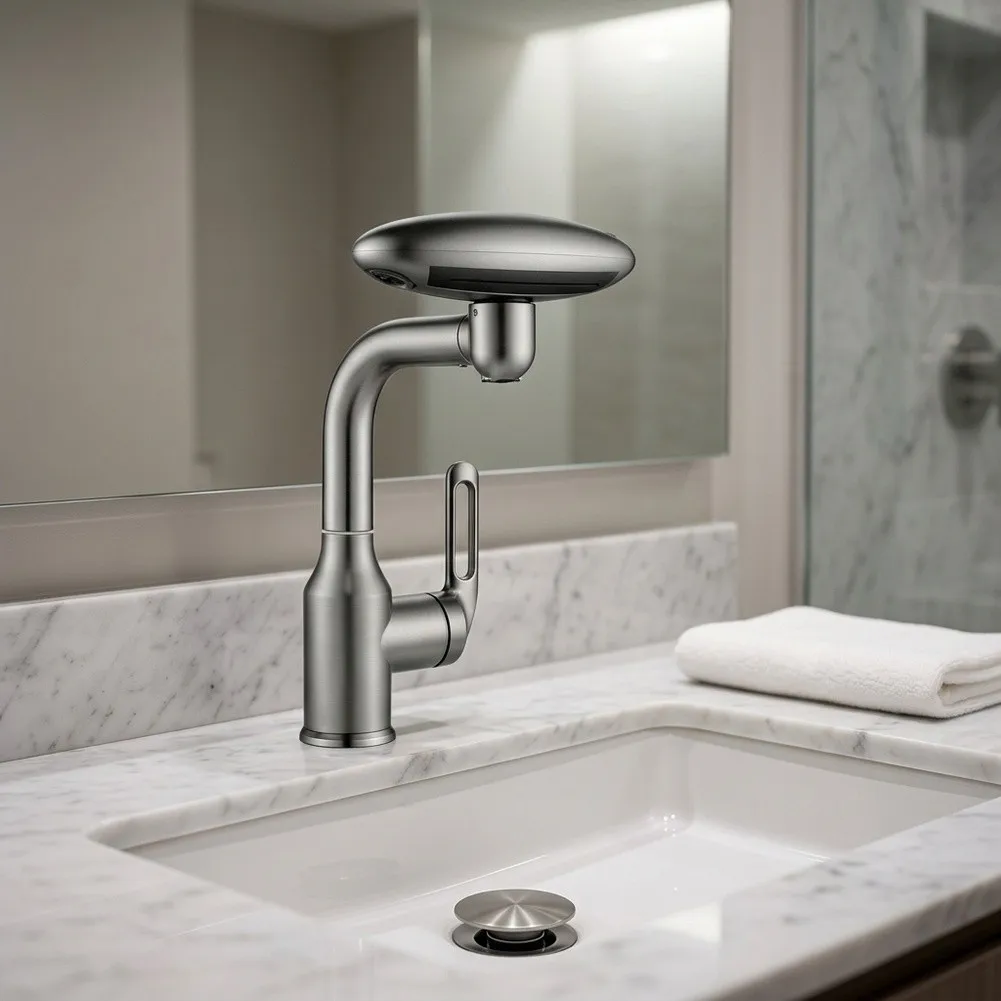 4 Mode Stainless Steel Faucet for Bathroom Sink with Fully Rotatable Nozzle and Multi Task Water Delivery Options