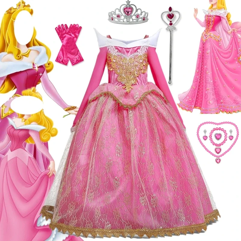 Girls Sleeping Beauty Aurora Princess Halloween Cosplay Dress Off Shoulder Kids Gift Carnival Party Fancy Princess Clothing