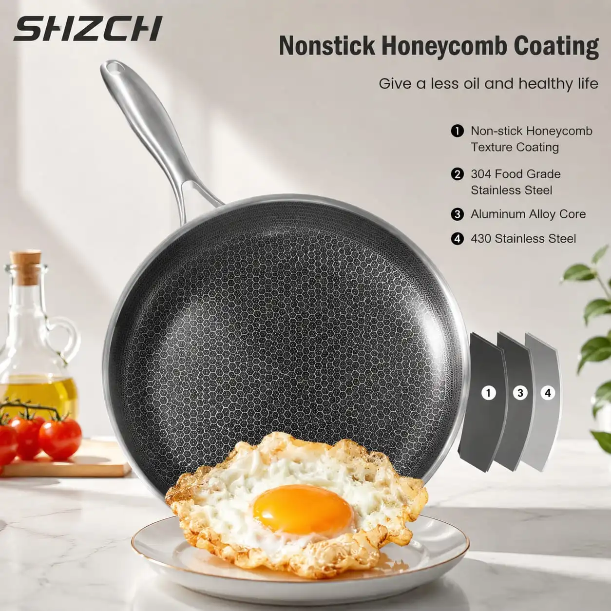 Crepe Nonstick Honeycomb Pan Stainless Steel Ergonomic Handle Kitchen Pancake Pan Induction Compatible