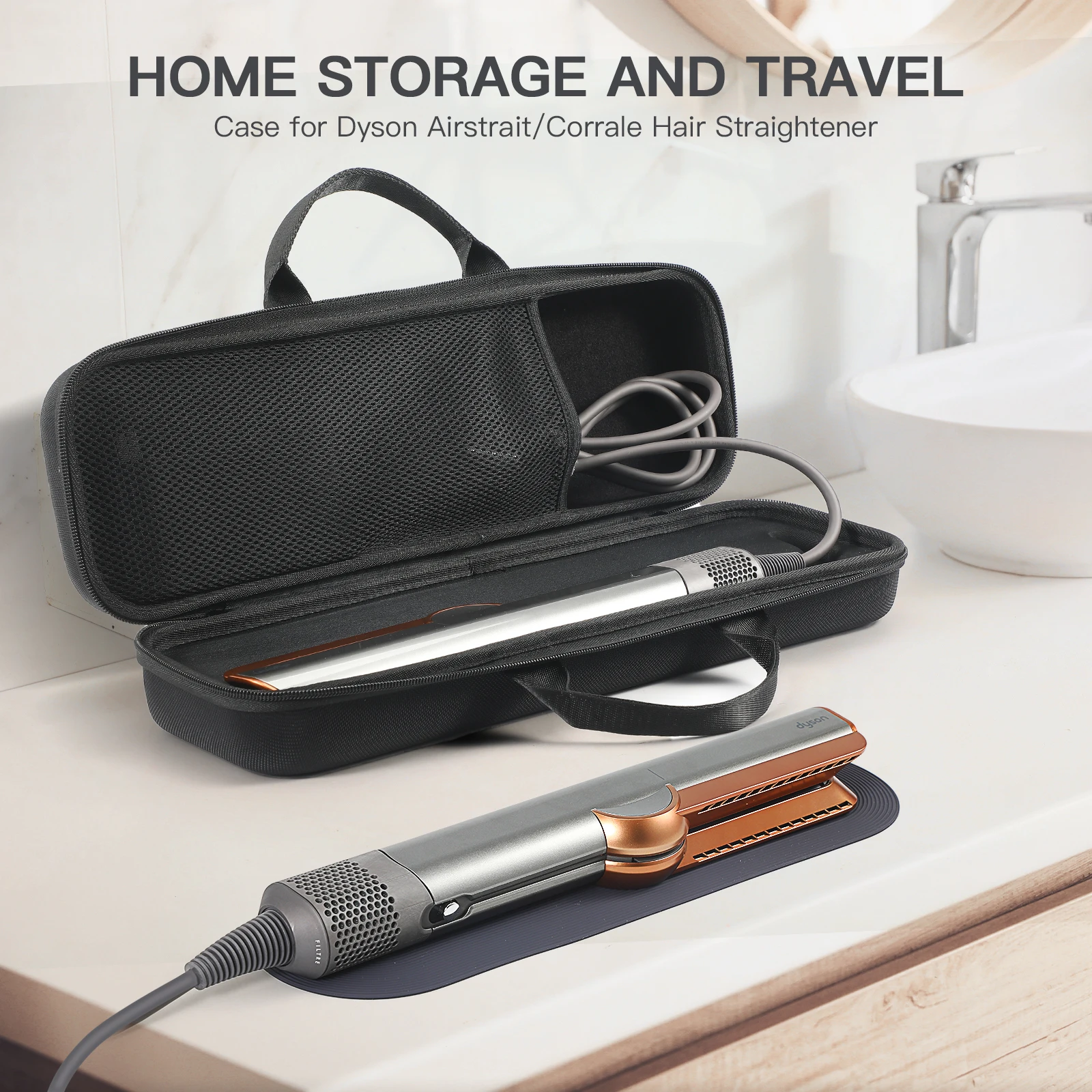 Hard EVA Case Waterproof Portable Travel Storage Bag Anti-scratch with Mesh Bag for Dyson Airstrait HT01 Hair Straightener