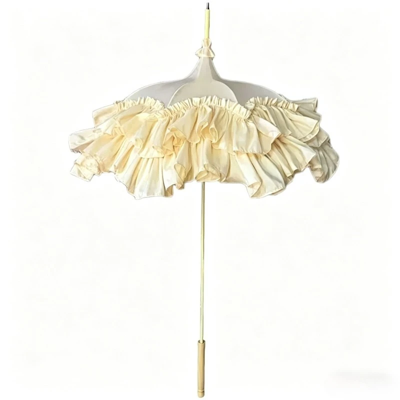 antique long handle handmade parasol lo umbrella wedding photography props  Homemade Satin Lace Long Handle Umbrella