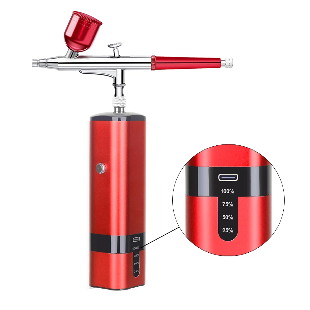 

Mini Wireless Airbrush With Compressor Kit High Pressure Single Action Spray Gun Set for Cake Coloring Model Painting Tattoos