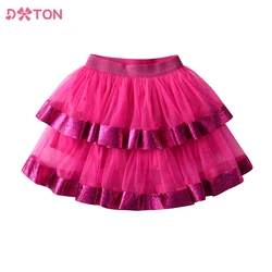 DXTON Kids Miniskirts Girls Birthday Party Prom Gown Princess Mesh Tutu Skirt 3-8 Years Child Cute Layered Ballet Pink Skirts