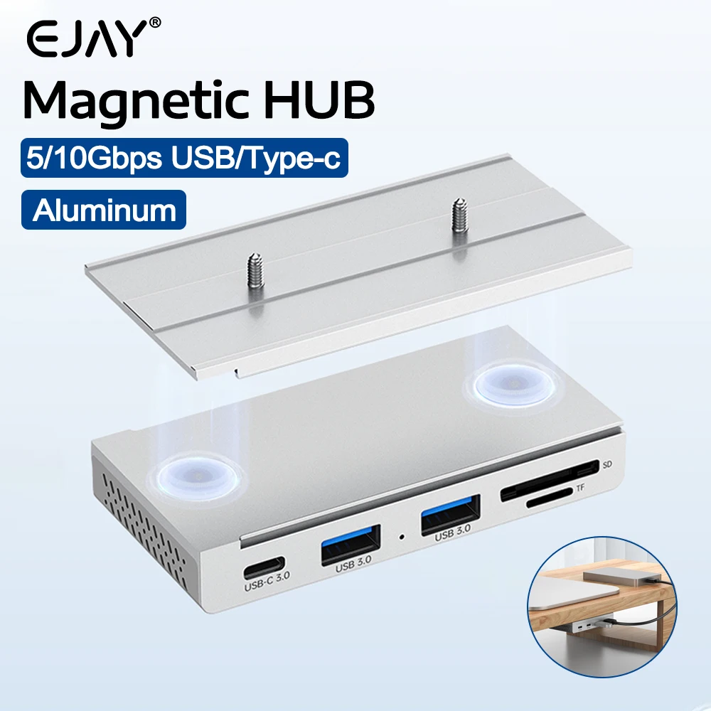 

EJAY Magnetic USB HUB Desk USB3.1 Splitter Adapter 5/10Gbps High Speed Data Transfer For MacBook Pro iMac PC Laptops Accessories