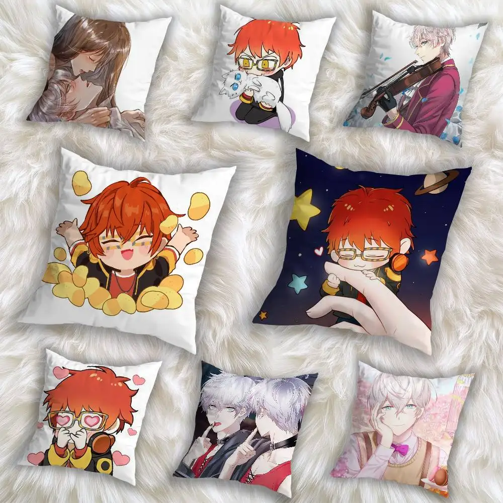 

CUTE Mystic Messenger art Pillow Case Square Double-Sided Printing Short Plush Sofa Cushion Cover Bedroom Bedside Pillow