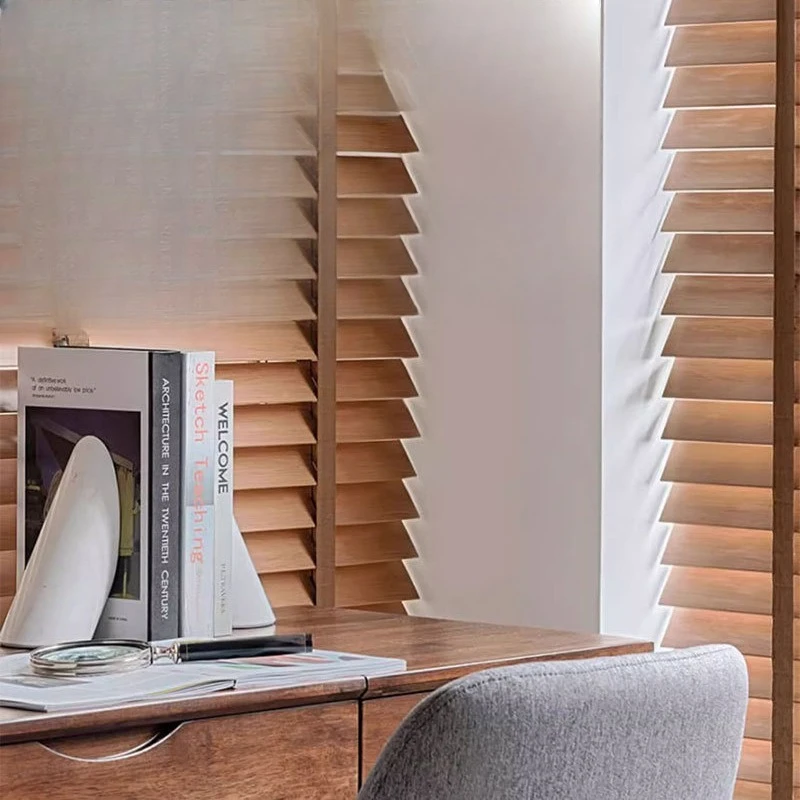Intelligent wood louvers, electric curtains, remote control, automatic voice, shading