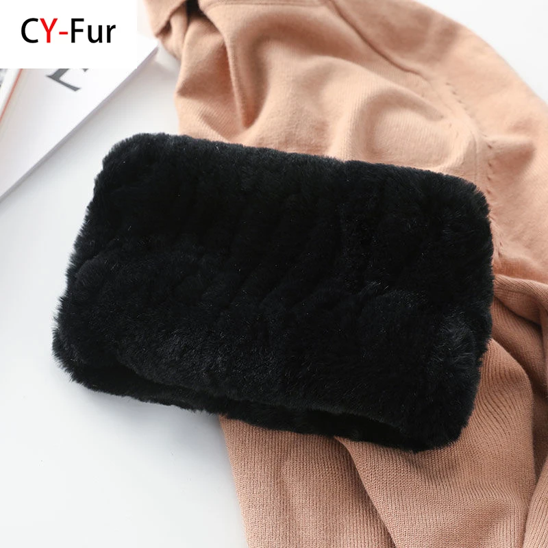 2024 Women Real Fur Handmade Stretch Fur Scarf Knit Genuine Rex Rabbit Fur Headbands Girls Natural Fur Ring Scarves Winter Scarf